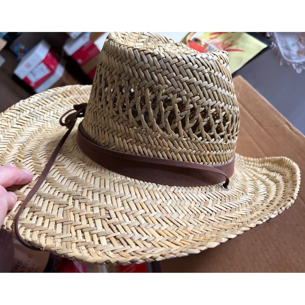 Broner Ventilated Western Straw Cowboy Hat Leather Chin Strap Size Large - Picture 6 of 15